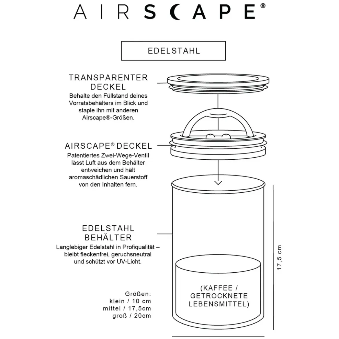Airscape Kaffeedose 1 kg 20 cm Kilo weiß
