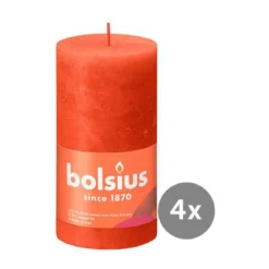 Bolsius 4er Pack Stumpenkerze 130/68 Rustik Shine herbstliches orange 35