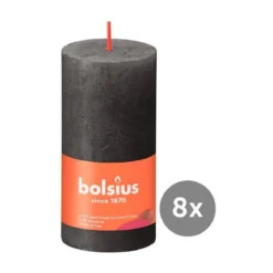 Bolsius 8er Pack Stumpenkerze 100/50 Rustik Shine stürmisches grau 31