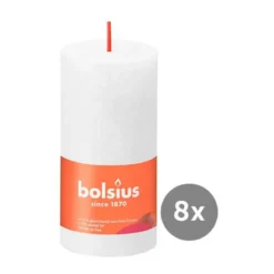 Bolsius 8er Pack Stumpenkerze 100/50 Rustik Shine wolkiges weiß 02