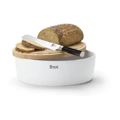 Continenta Brottopf mit Holzdeckel 30x23x13 cm weiß