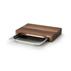 Continenta Schneidebrett Walnuss m. Edelstahl Schublade 39 x 27 x 6 cm
