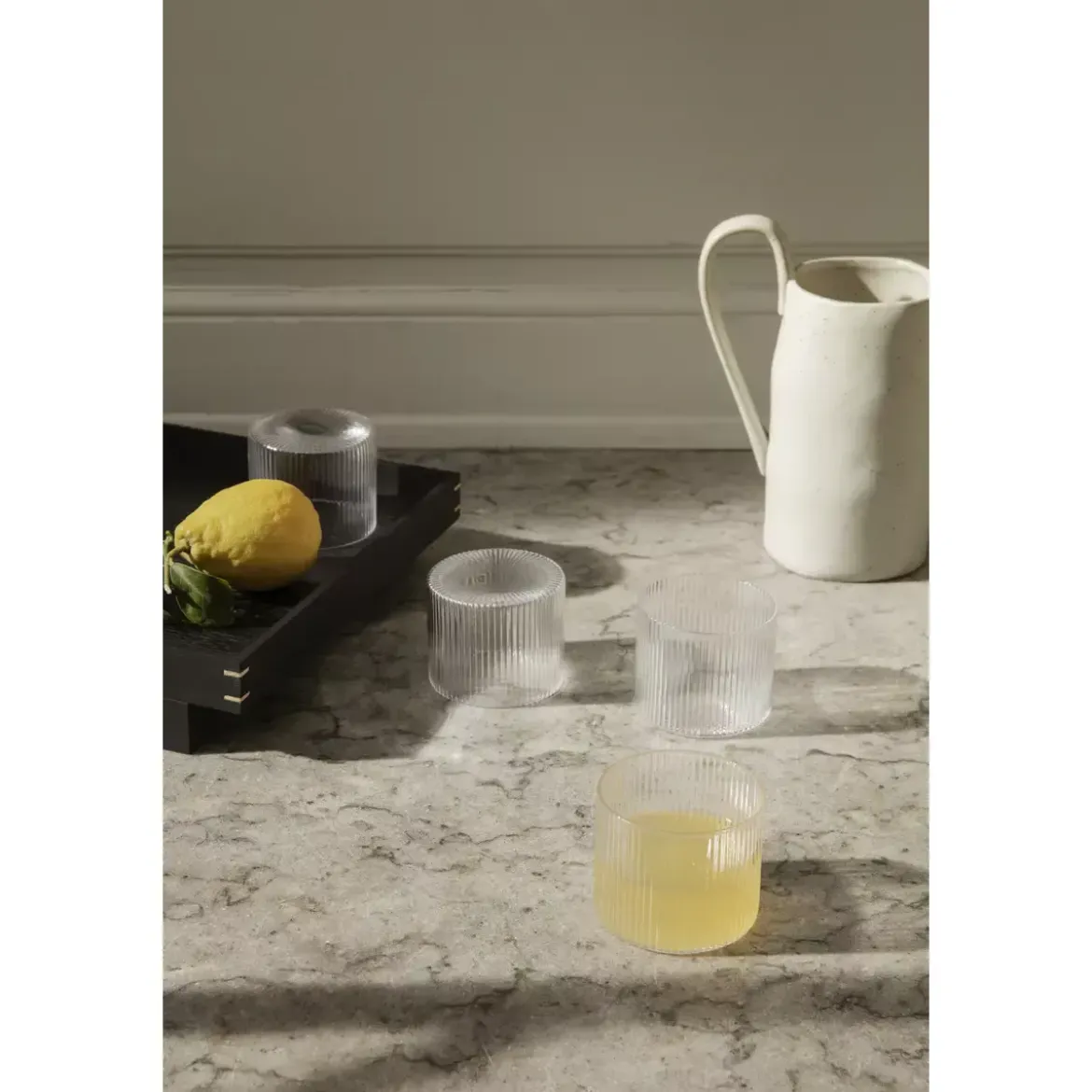 ferm LIVING Glas 4er-Set Ripple klar