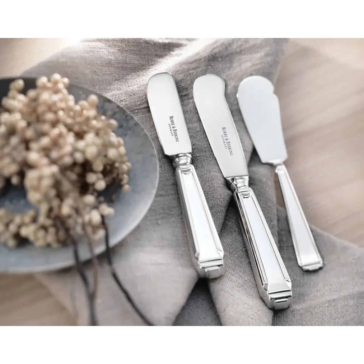 Robbe & Berking Butter u. Käsemesser mit Stahlklinge Art Deco 925 Sterlingsilber