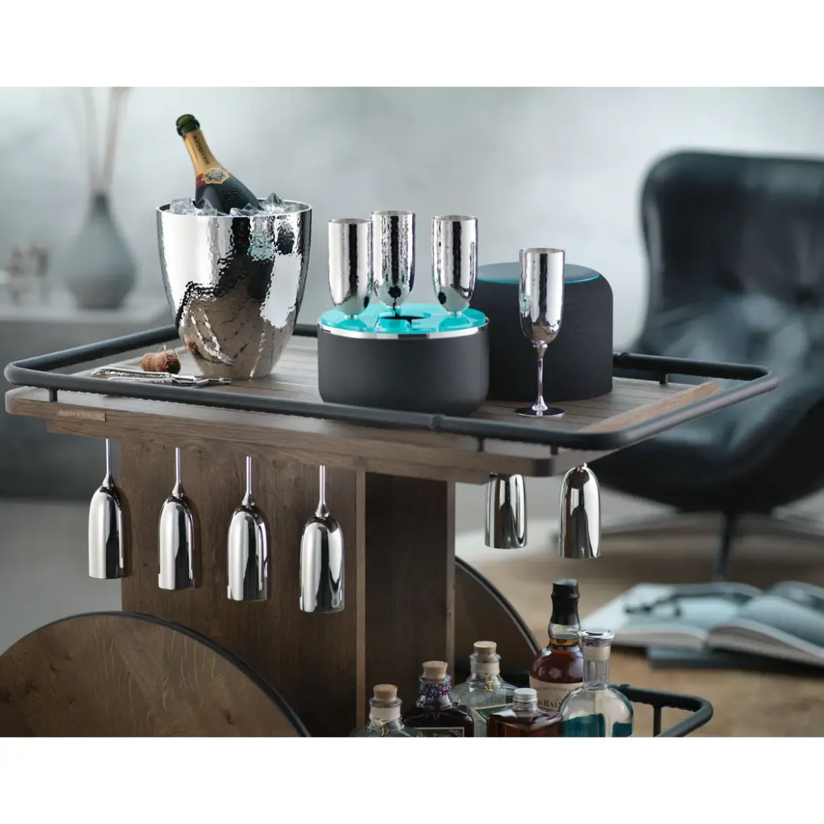 Robbe & Berking Champagner Box 5-tlg. Martelé 90 g versilbert